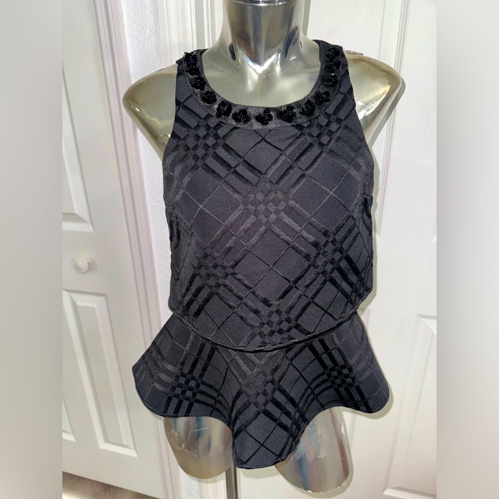 Express Tiered Peplum Top With Embellished Neck XS fits like Xs small
